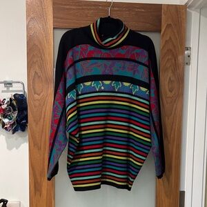 Vintage Bright Multicolor Rainbow  Striped Oversized Knit Sweater